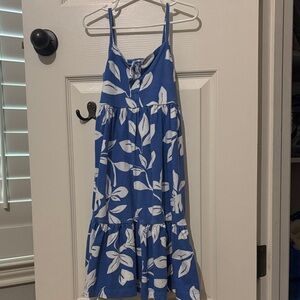 Crewcuts Blue and White Leaf Print Maxi Dress